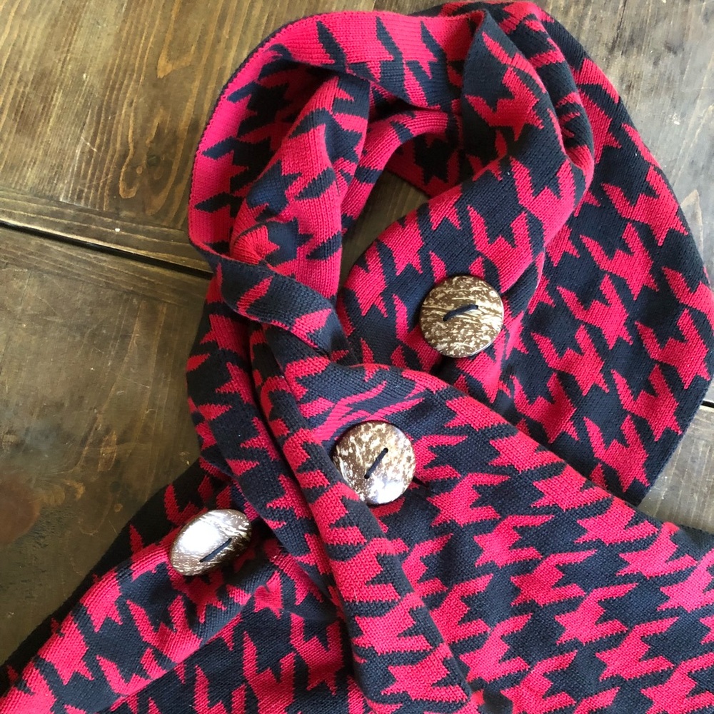 Katie Todd red and black scarf w/ wooden buttons